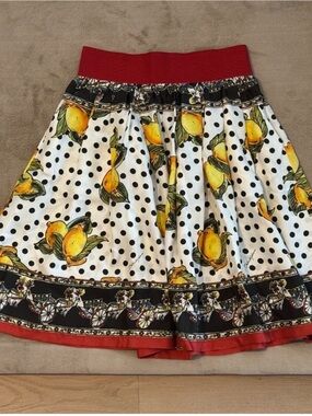 Dolce & Gabbana Red Waist Lemon Print Polka Dot Skirt
